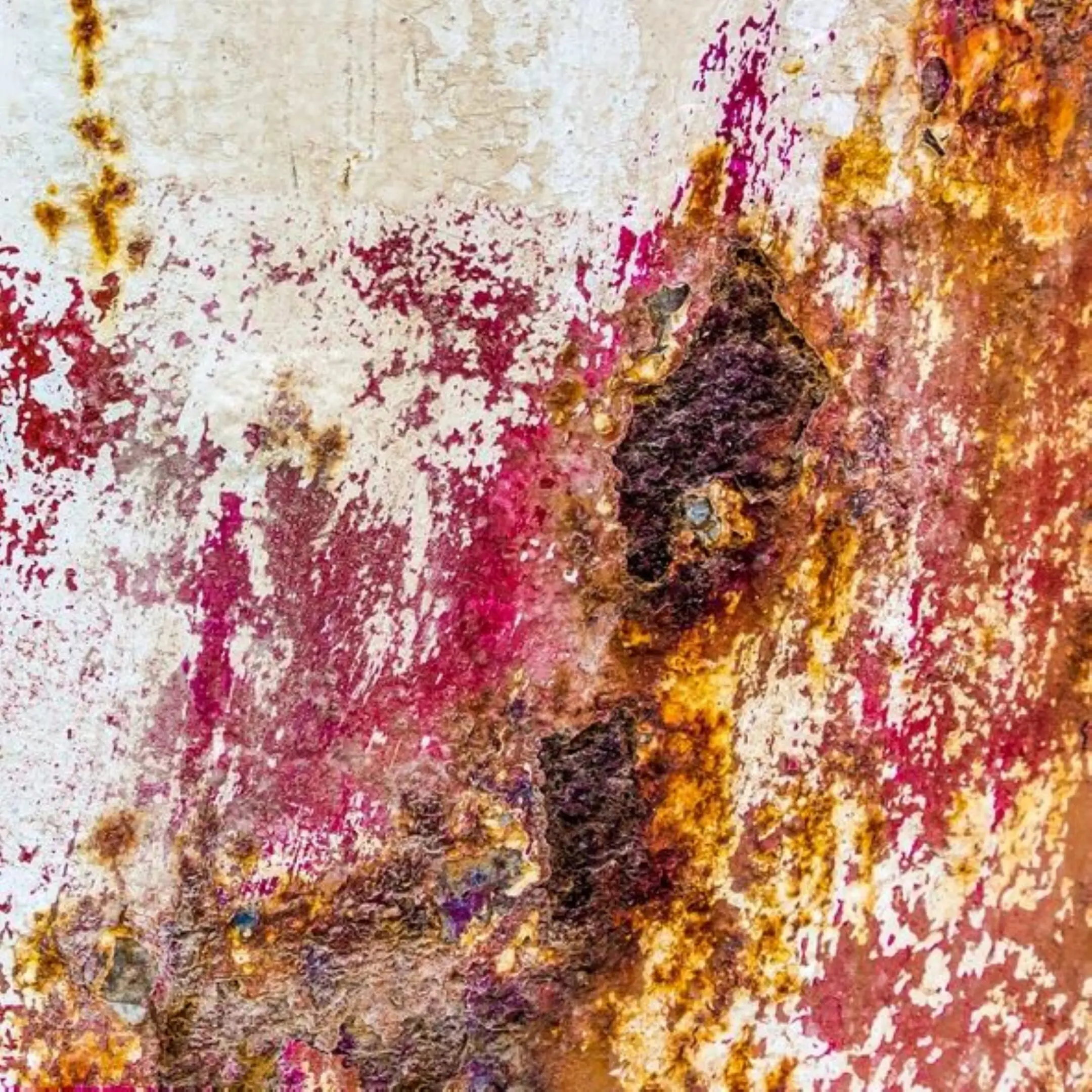 Rusty metal surface with peeling paint.