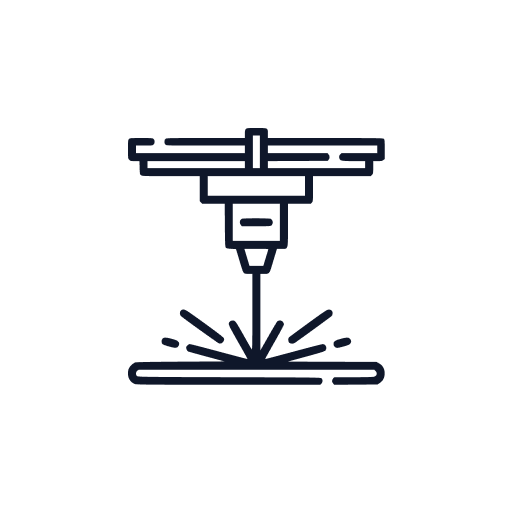 Laser cutting machine icon in black outline.